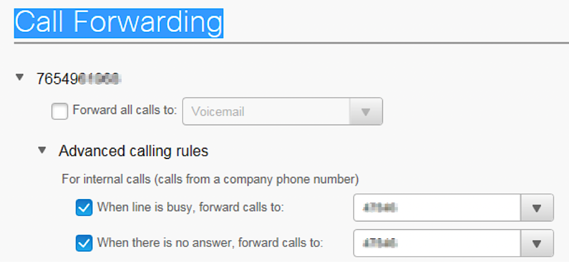 Image explaining how to forward internal busy or no answer calls